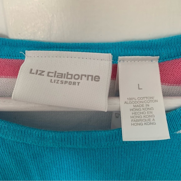 VTG Lizsport Liz Claiborne 80s 90s multi color stripe shirt Large Medium - Picture 6 of 6